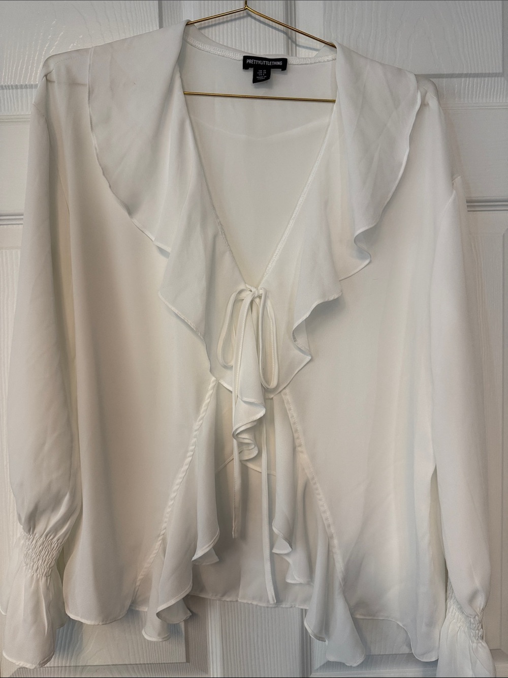 White Ruffle Tie-Front Blouse - Brand - Picture 4 of 4
